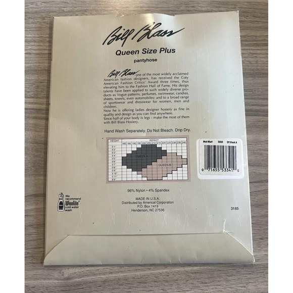 Bill Blass Queen Size‎ A Plus Pantyhose Off Black  Vintage 185-200lbs - Picture 2 of 3